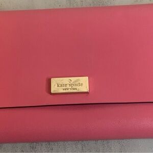 Kate Spade Vibrant Pink Clutch with Gold Accent Zipper Coin Pocket, Credit Cards